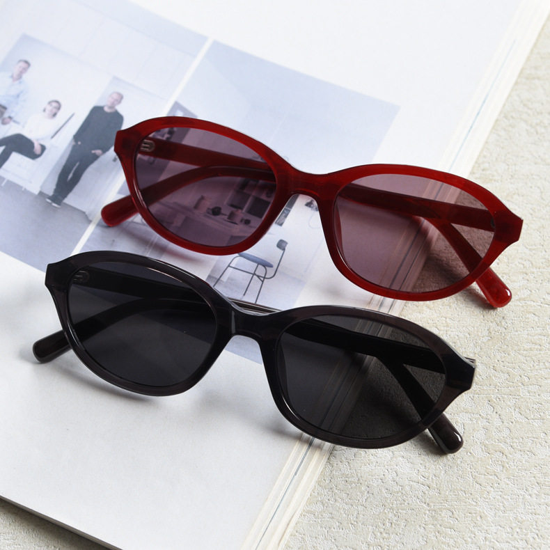 复古红色TR90椭圆偏光太阳眼镜潮男女时尚方圆脸街拍墨镜防紫外线
