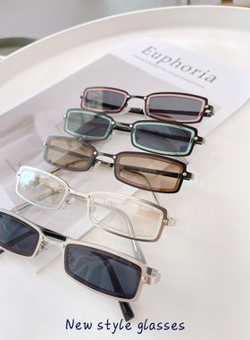 复古Y2K方形窄框太阳眼镜男女时尚千禧风欧美金属墨镜潮防紫外线