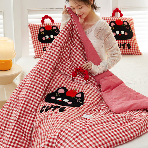 全棉色织卡通抱枕被子两用二合一
