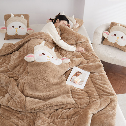 双面绒加厚保暖抱枕被子两用毯冬