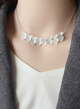 叶子贝壳可调节弧度长度925银微笑不掉的遮疤项链女时尚不敏