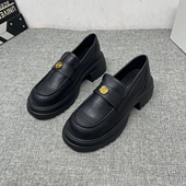 广州鞋 英伦复古 金扣气质增高小皮鞋 厚底乐福鞋 女2025年春秋新款