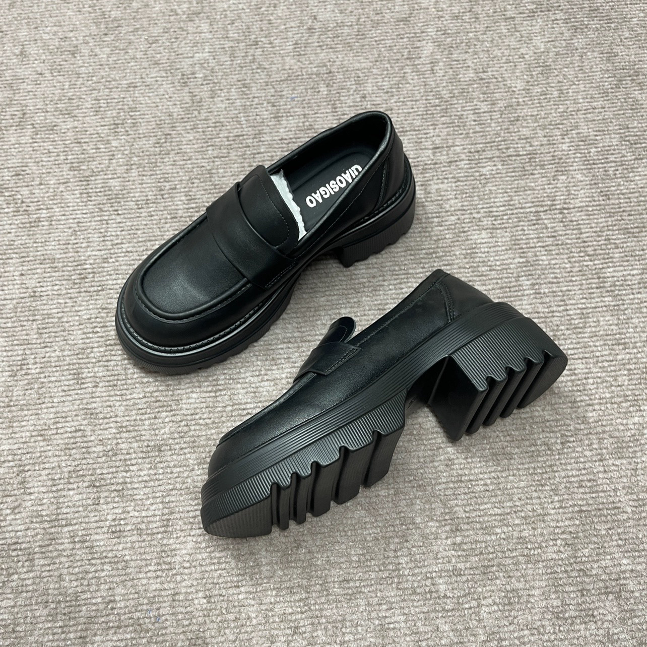 厚底真皮乐福鞋女新款圆头英伦风小皮鞋一脚蹬复古jk学院风单鞋女