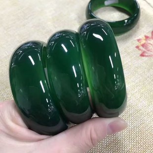 玛瑙玉石帝王绿玉手镯女款加宽加厚轮胎碧玉手镯玉石女款霸气时尚