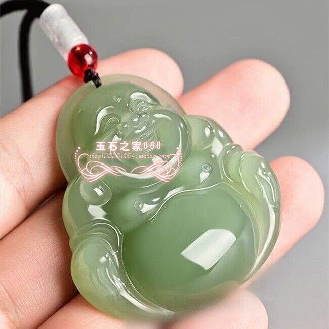 玉佛项链女款和田色玉吊坠弥勒佛挂件青玉真玉石大肚佛公白玉佩