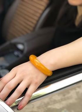 爆款帝王黄龙色手镯冰透水润精美通透扁条气质女玉石手镯时尚百搭