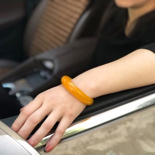 爆款帝王黄龙色手镯冰透水润精美通透扁条气质女玉石手镯时尚百搭