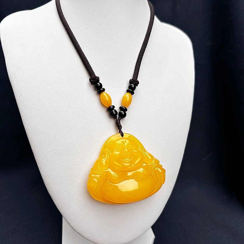 爆款蜜蜡色吊坠项链琥珀血珀大肚笑佛白蜜挂坠观音蓝珀男女毛衣链