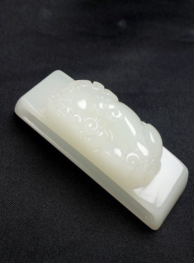 双层新疆和田色玉貔貅皮带扣腰带扣男士白绿色玉腰扣腰牌挂件平安