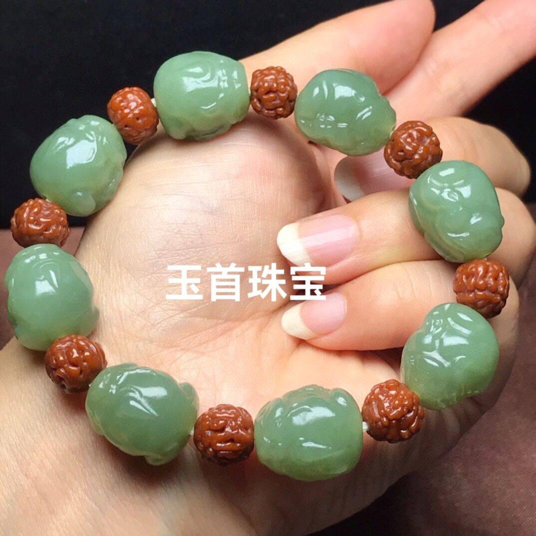 时尚精品浅绿色貔貅手串男女款沙枣青手链皮休串珠玉石手链手饰