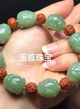 时尚精品浅绿色貔貅手串男女款沙枣青手链皮休串珠玉石手链手饰