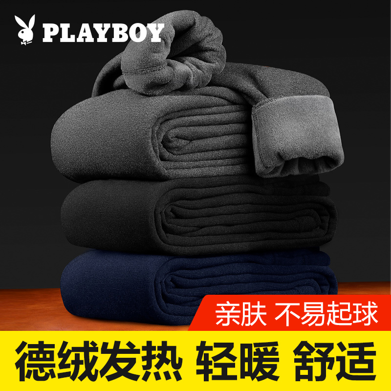 花花公子加绒加厚羊毛男士保暖裤
