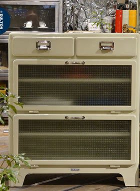 稻谷藏库DULTON 两屉下翻门柜子 金属玻璃酒柜 简约餐边收纳斗柜