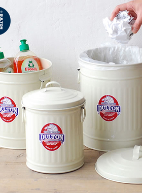 稻谷藏库DULTON金属收纳桶 铁皮垃圾桶家用收纳带盖圆桶3.5L6L10L