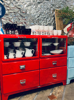 稻谷藏库DULTON 双玻璃门酒柜 金属餐边柜 收纳整理储物柜子