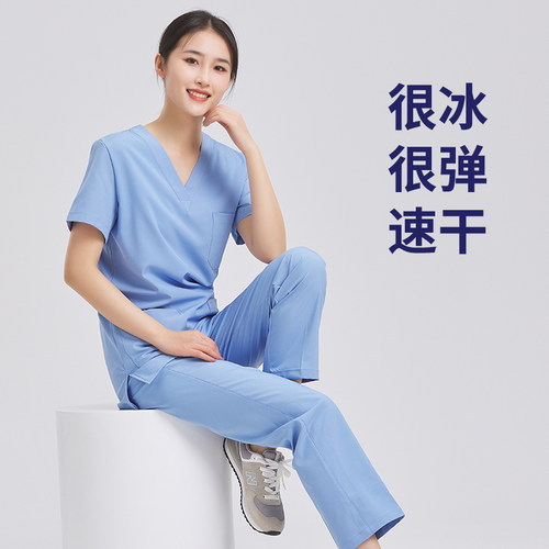 弹力速干V领短袖手术室护士服
