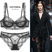 蕾丝防下垂套装 维多利亚性感惑内衣女薄款 大胸显小收副乳纯欲大码