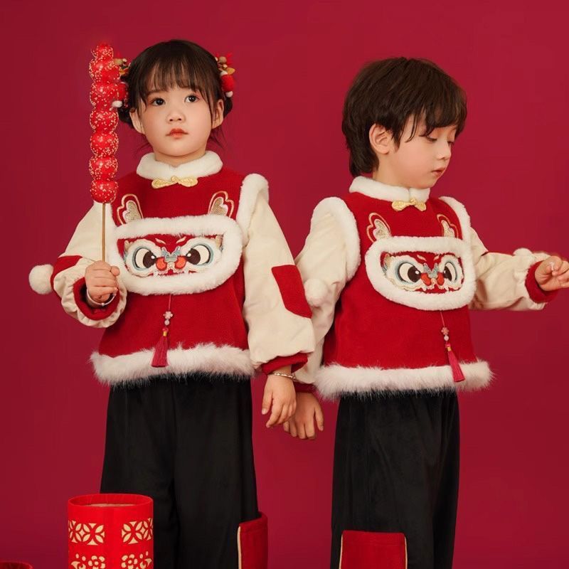 男女童拜年服汉服加厚儿童过年中国风唐装冬装男幼儿园周岁演出服