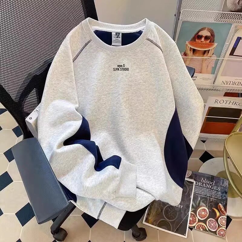 日系复古无帽圆领卫衣男冬季