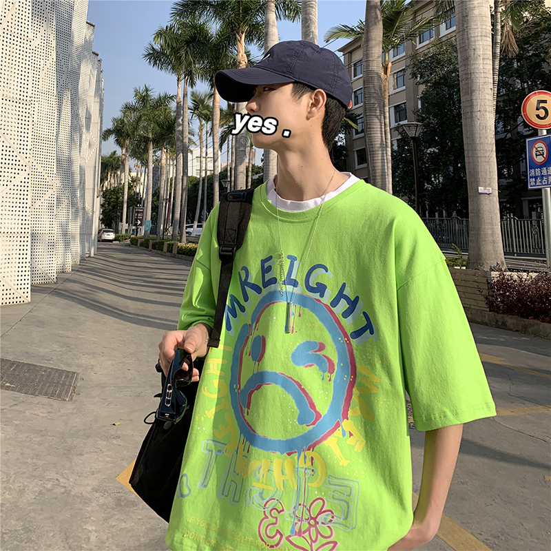 夏季纯棉男印花t恤宽松潮流短袖