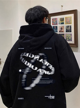 美式重磅双层帽连帽卫衣男秋冬新款潮宽松加绒痞帅高中生衣服春秋