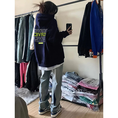 藏青色卫衣连帽秋冬季外套