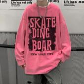 t恤男秋季 2023新款 美式 水洗做旧长袖 复古重磅潮牌印花卫衣打底衫