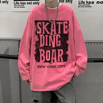 长袖潮青少年水洗做旧t恤