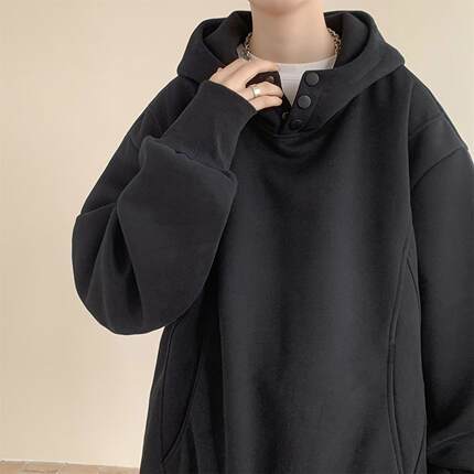 重磅oversize连帽卫衣男潮牌排扣美式复古宽松大码情侣外套上衣服