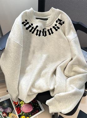 欧美潮牌hiphop痞帅字母无帽卫衣男女秋冬高级感内搭打底加绒上衣