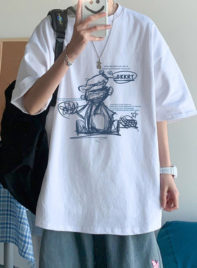 短袖t恤男士2022春夏季新款ins潮牌白色打底衫宽松休闲半袖体恤C