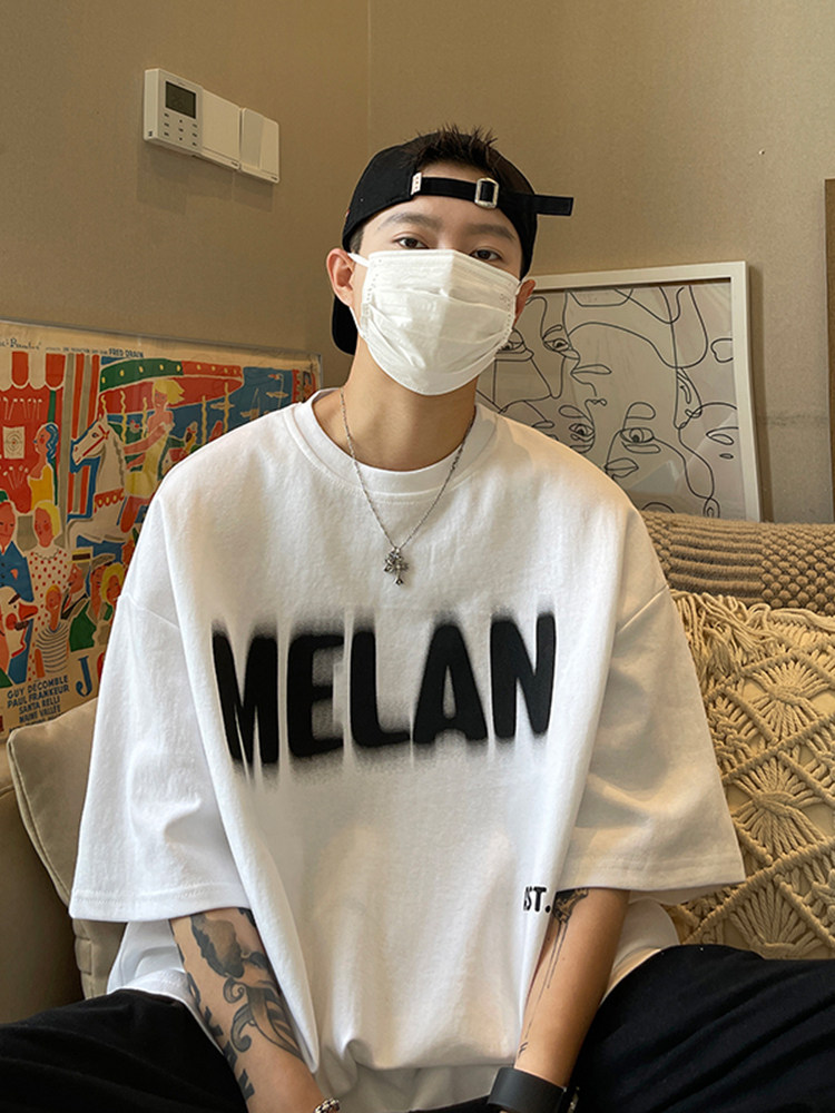 短袖潮青少年白色320g纯棉