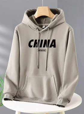 秋冬季宽松潮流连帽加绒加厚卫衣男春秋青少年高中学生帽衫外套潮