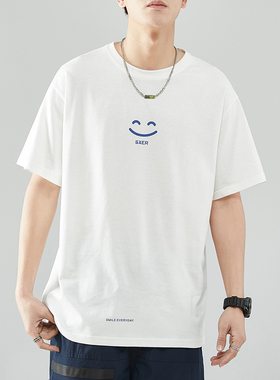 短袖t恤男夏季潮牌纯棉白色半截袖男装体恤上衣服情侣宽松打底衫