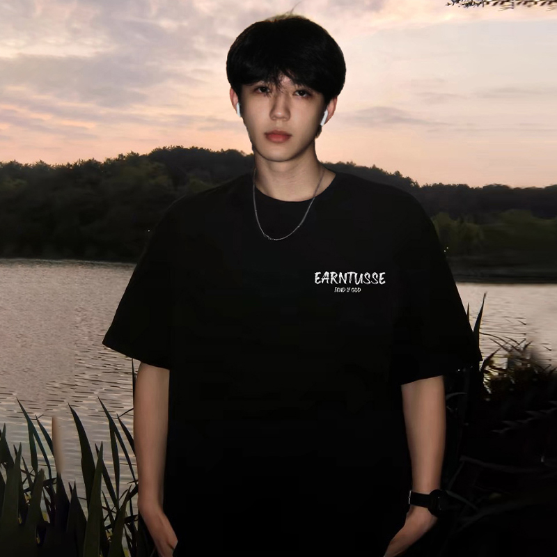 重磅黑色短袖t恤男夏季美式简约