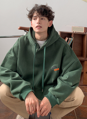 加绒加厚墨绿色重磅cityboy卫衣男秋冬潮连帽衫oversize美式外套