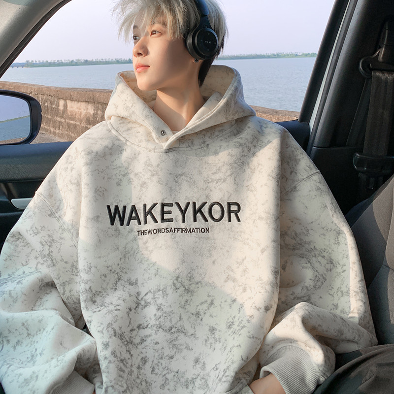 重磅扎染卫衣男生秋冬加绒潮牌美式男士秋装上衣2025新款连帽外套