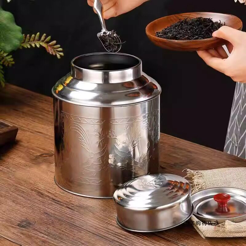 食品级304不锈钢双盖密封茶罐多规格容量便携款茶叶收纳盒