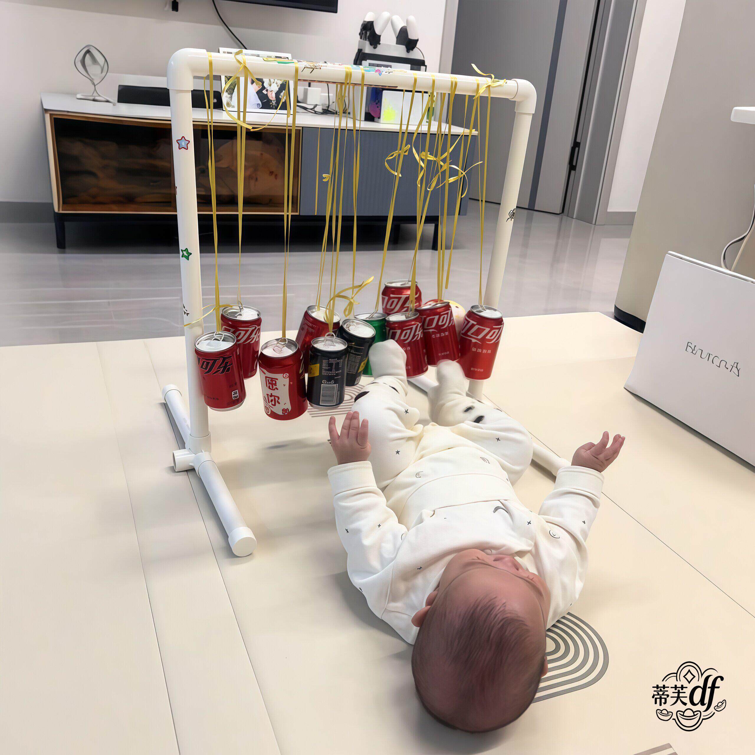 婴儿玩具0到6个月水管脚踢架宝宝消耗体力哄娃神器踢瓶子悬挂支架