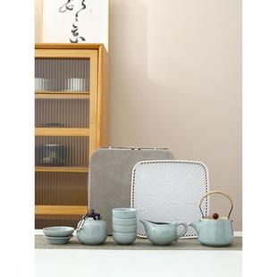 哥窑旅行茶具小套装一壶四杯便携式包户外家用露营日式功夫泡茶壶