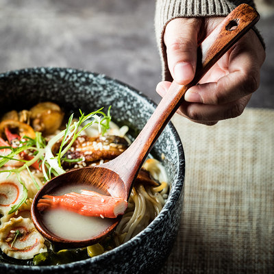 日式新款拉面碗勺木勺子长柄吃饭用大汤勺调羹勺家用喝汤勺碗勺