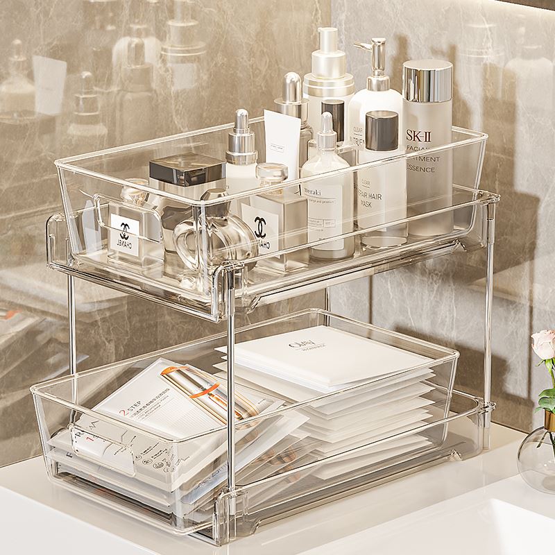 桌面化妆品收纳盒子面膜置物架抽屉透明梳妆台镜柜护肤品神器架子