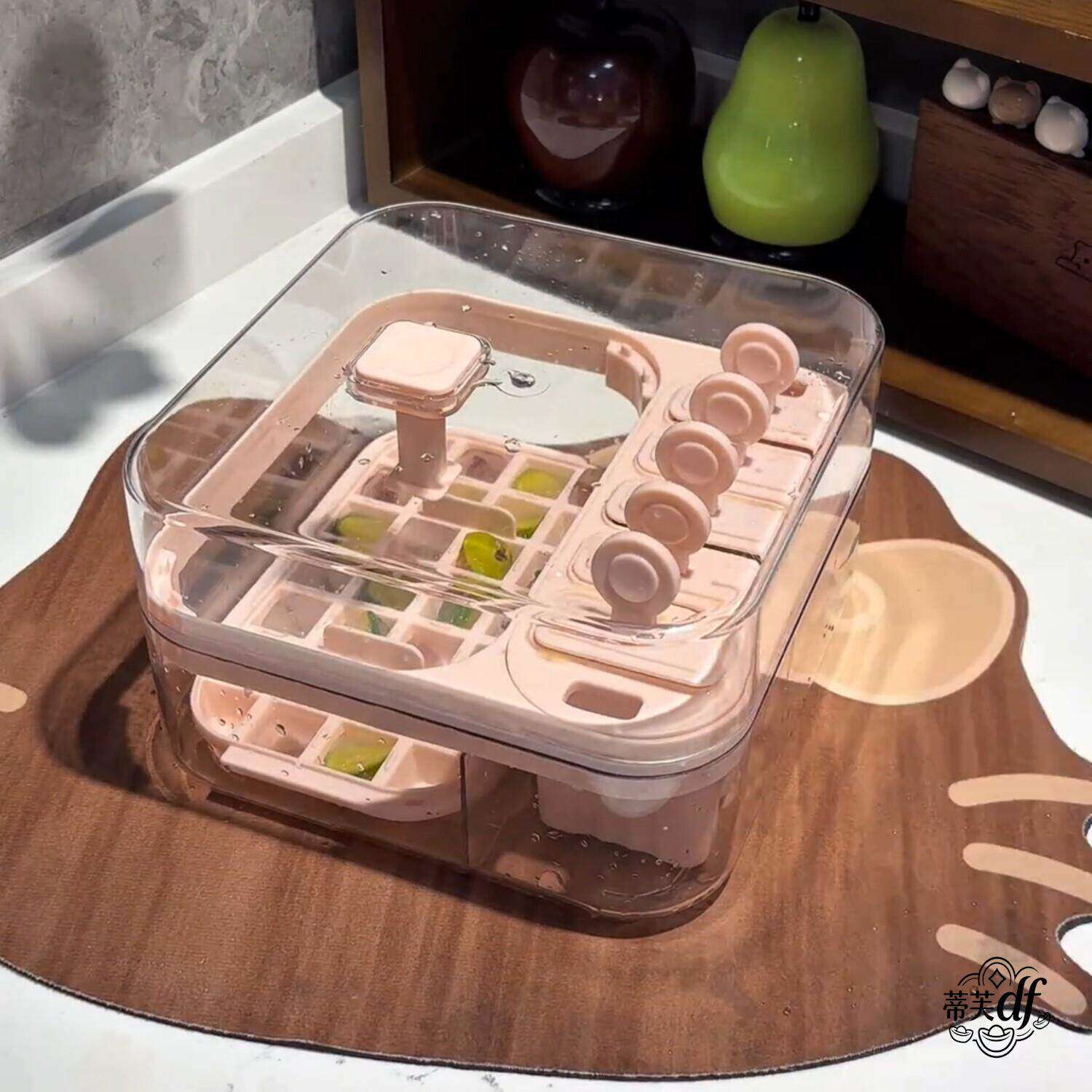 按压式冰格食品级制冰盒自制雪糕冰棒冰棍模具家用二合一冻冰块盒