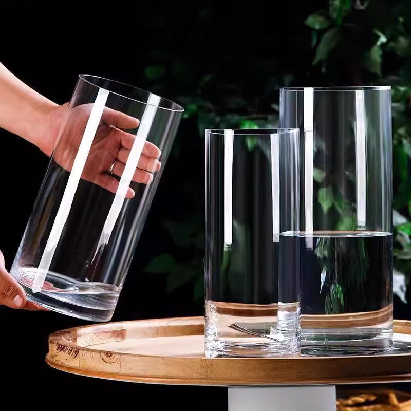 直桶钠钙玻璃的透明富贵竹玻璃 花瓶路引直筒圆柱形婚庆落地