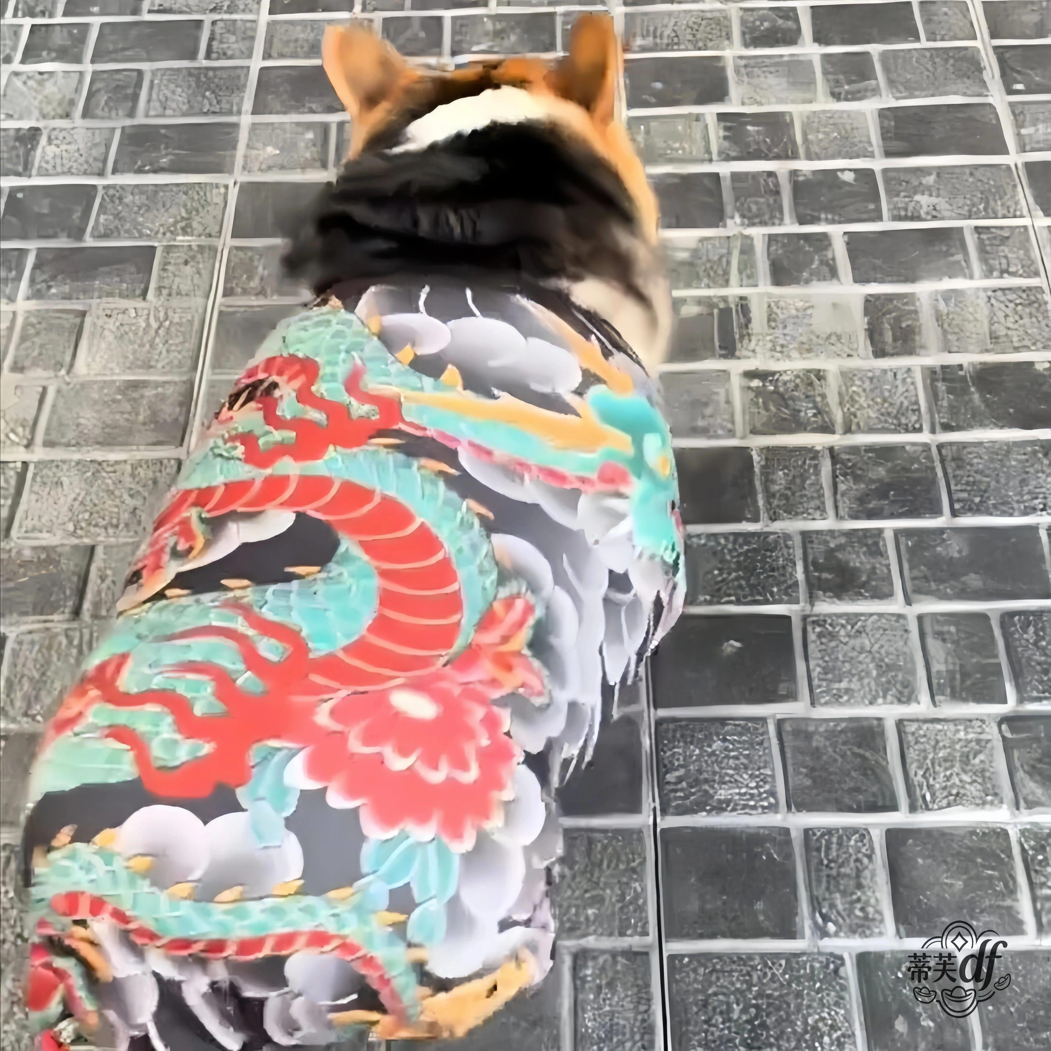 宠物纹身衣狗狗衣服四脚连身衣龙纹紧身衣高弹防脏保护服宠物服装