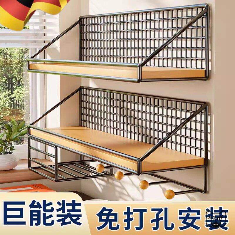 免打孔墙上置物架床头墙面壁挂宿舍收纳墙壁挂墙书架隔板挂篮好物