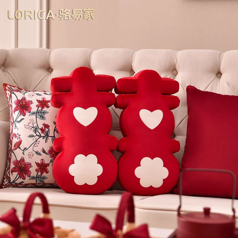 骆易家喜字结婚抱枕婚庆婚房一对红色压床靠枕新婚婚礼沙发囍字枕