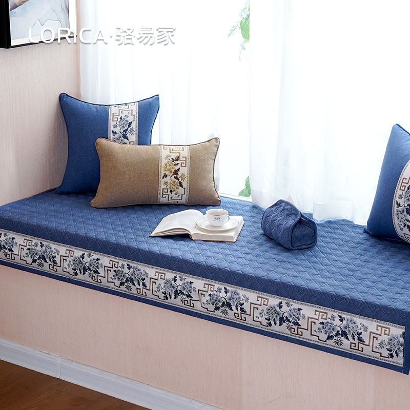 駱易家新中式刺繡飄窗墊四季通用