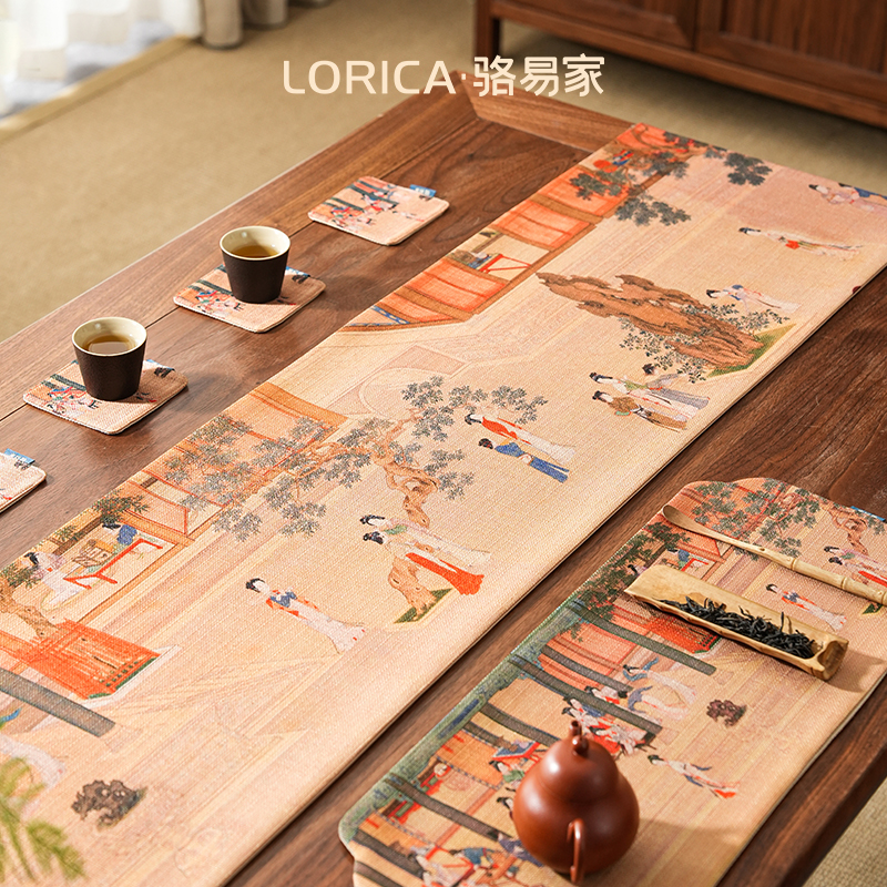 骆易家宋代美学汉宫春晓图中式桌旗古典茶席茶桌布艺长条茶几桌布