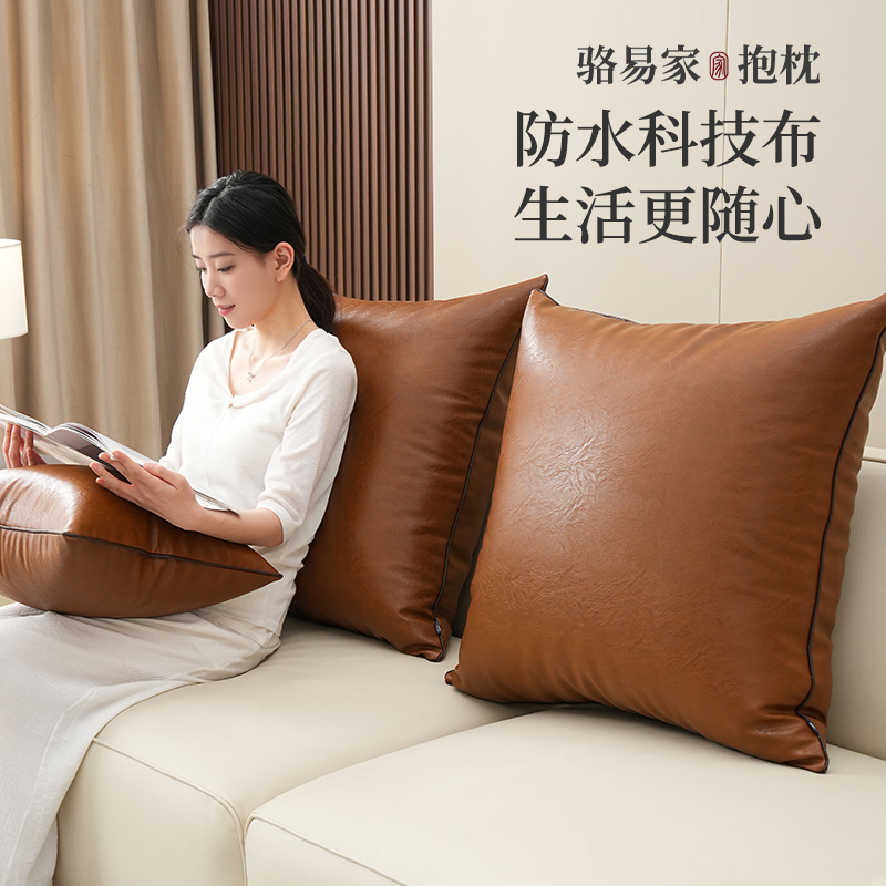 骆易家皮革轻奢抱枕高级感靠垫